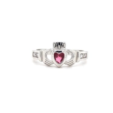 Faith Sterling Silver July Birthstone Claddagh Ring 
