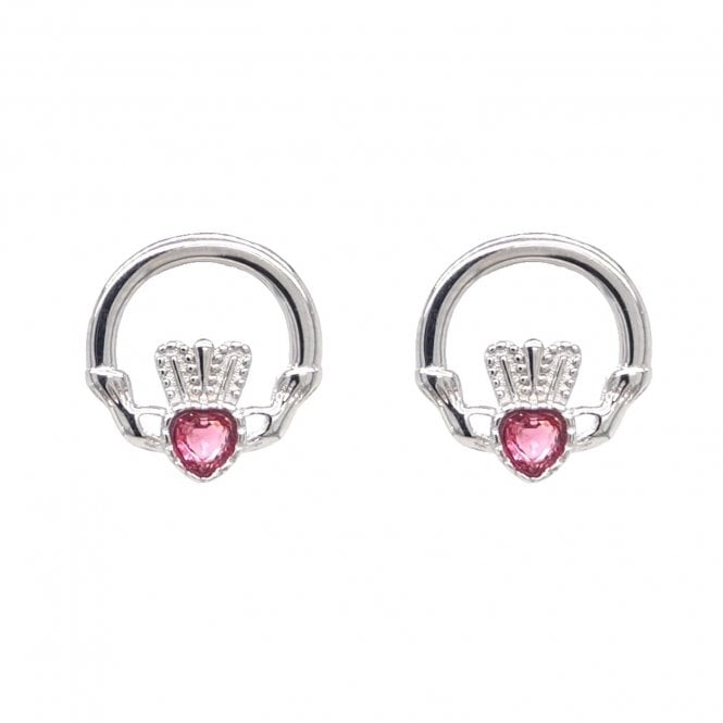 Faith Sterling Silver  July Birthstone Claddagh Stud Earrings 1.2 x 1.2cm 