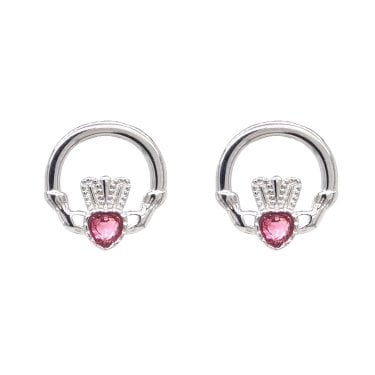Faith Sterling Silver July Birthstone Claddagh Stud Earrings 1.2 x 1.2cm 