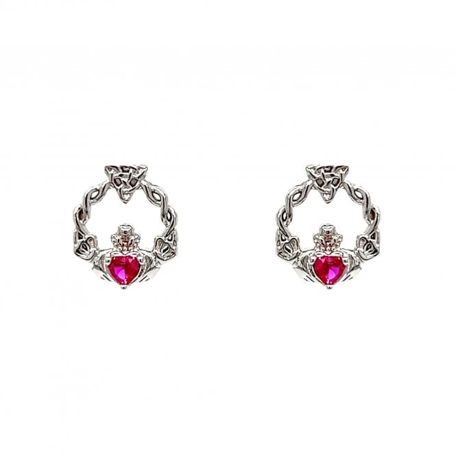 Faith Sterling Silver  July Birthstone Claddagh with Celtic Knot Detail Stud Earrings 0.9 x 1.1cm