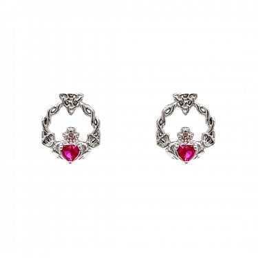 Faith Sterling Silver July Birthstone Claddagh with Celtic Knot Detail Stud Earrings 0.9 x 1.1cm