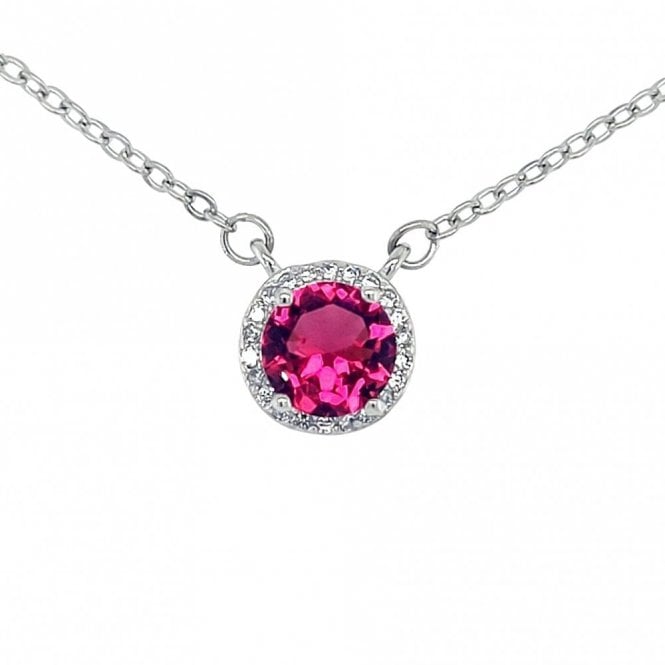Faith Sterling Silver  July Birthstone CZ Halo Necklace 0.8 x 0.8cm, 16-18