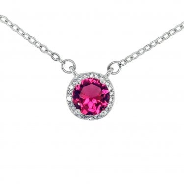 Faith Sterling Silver July Birthstone CZ Halo Necklace 0.8 x 0.8cm, 16-18"