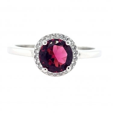 Faith Sterling Silver July Birthstone CZ Halo Ring