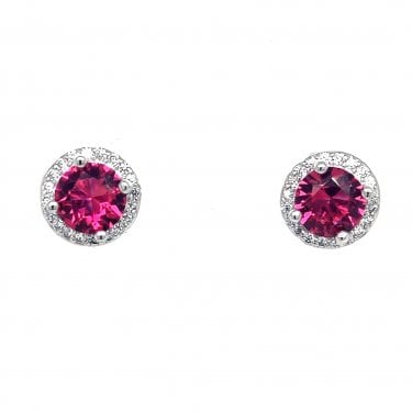 Faith Sterling Silver July Birthstone CZ Halo Stud Earrings 0.7 x 0.7cm 