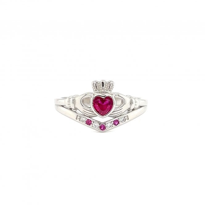 Faith Sterling Silver  July Birthstone Wishbone Claddagh Ring