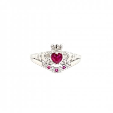 Faith Sterling Silver July Birthstone Wishbone Claddagh Ring