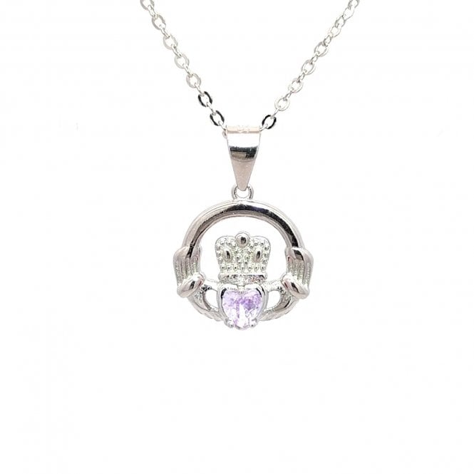 Faith Sterling Silver  June Birthstone Claddagh Necklace 1.4 x 1.3cm, 16-18