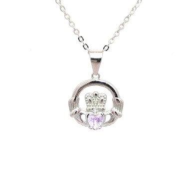 Faith Sterling Silver June Birthstone Claddagh Necklace 1.4 x 1.3cm, 16-18"