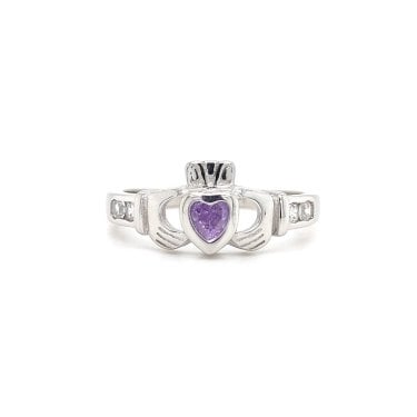 Faith Sterling Silver June Birthstone Claddagh Ring 