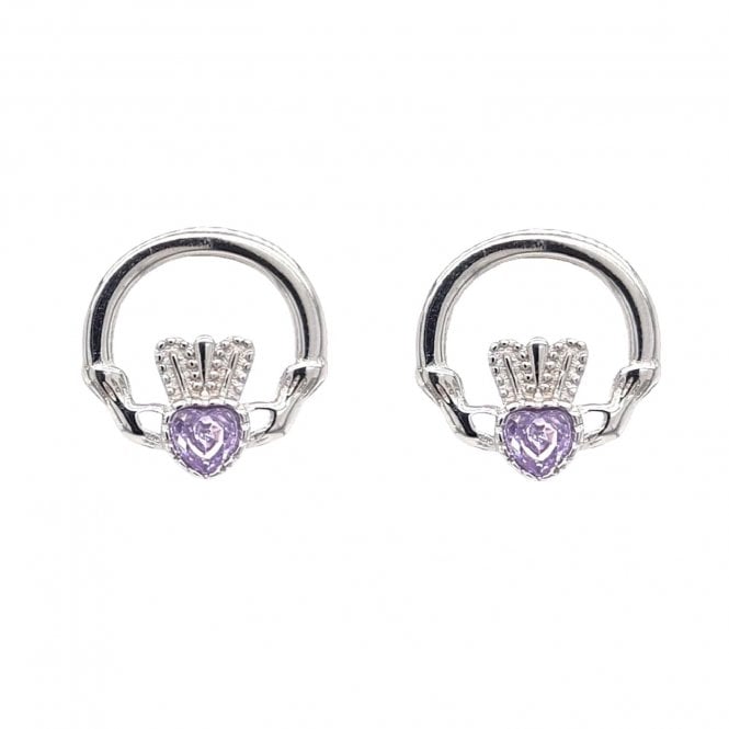 Faith Sterling Silver  June Birthstone Claddagh Stud Earrings 1.2 x 1.2cm 