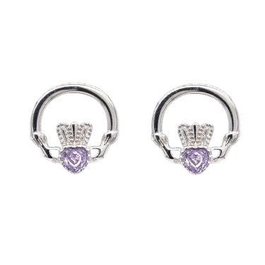 Faith Sterling Silver June Birthstone Claddagh Stud Earrings 1.2 x 1.2cm 