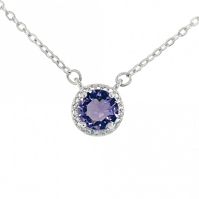 Faith Sterling Silver  June Birthstone CZ Halo Necklace 0.8 x 0.8cm, 16-18