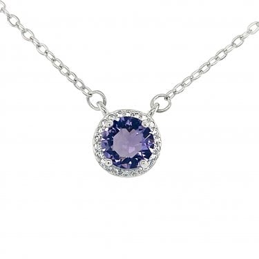 Faith Sterling Silver June Birthstone CZ Halo Necklace 0.8 x 0.8cm, 16-18"