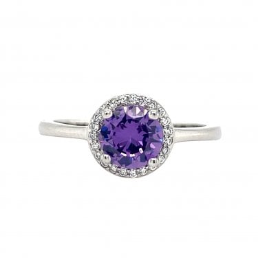 Faith Sterling Silver June Birthstone CZ Halo Ring
