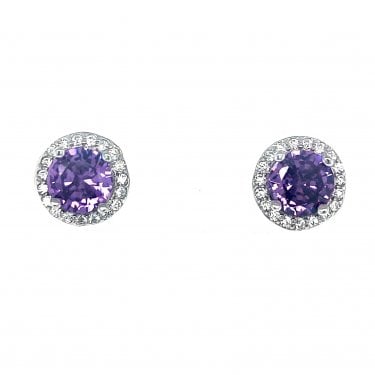 Faith Sterling Silver June Birthstone CZ Halo Stud Earrings 0.7 x 0.7cm 