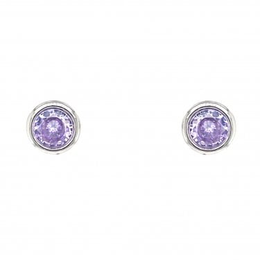 Faith Sterling Silver June Birthstone Rubover CZ Stud Earrings 0.5 x 0.5cm 