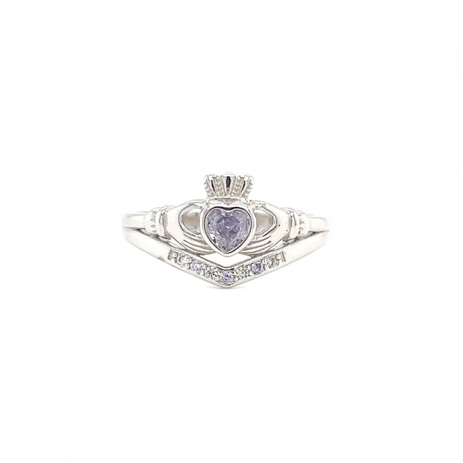 Faith Sterling Silver  June Birthstone Wishbone Claddagh Ring