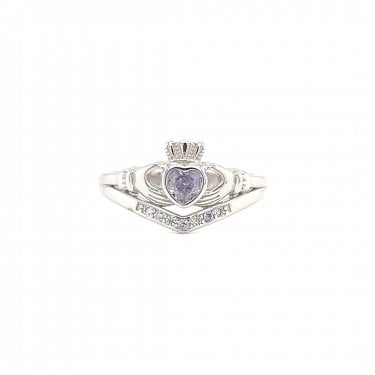 Faith Sterling Silver June Birthstone Wishbone Claddagh Ring