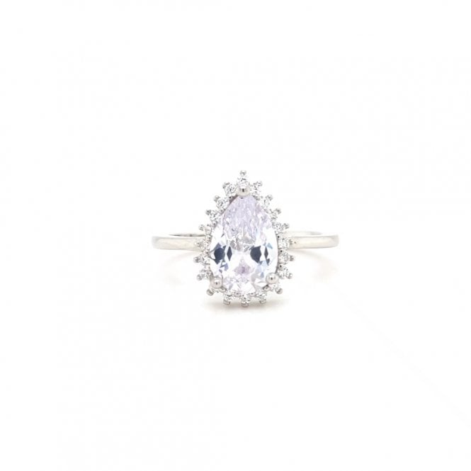 Faith Sterling Silver  Kids CZ Pear Claw Set Halo Ring