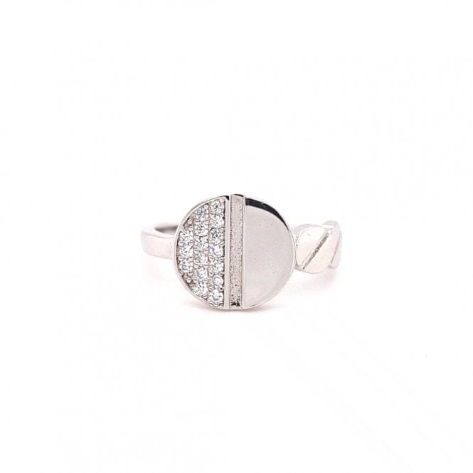Faith Sterling Silver  Kids Half Plain Half Pavé with Centre Ridge Round Signet Ring