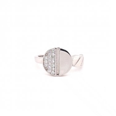 Faith Sterling Silver Kids Half Plain Half Pavé with Centre Ridge Round Signet Ring