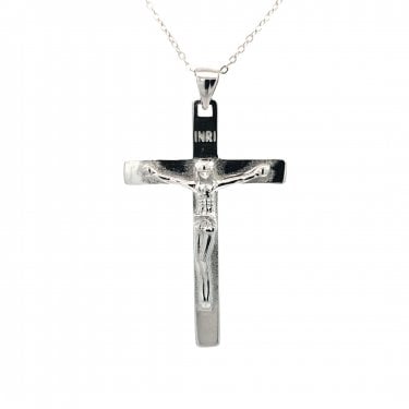 Faith Sterling Silver Large Crucifix Necklace 2.8 x 4cm, 16-18"