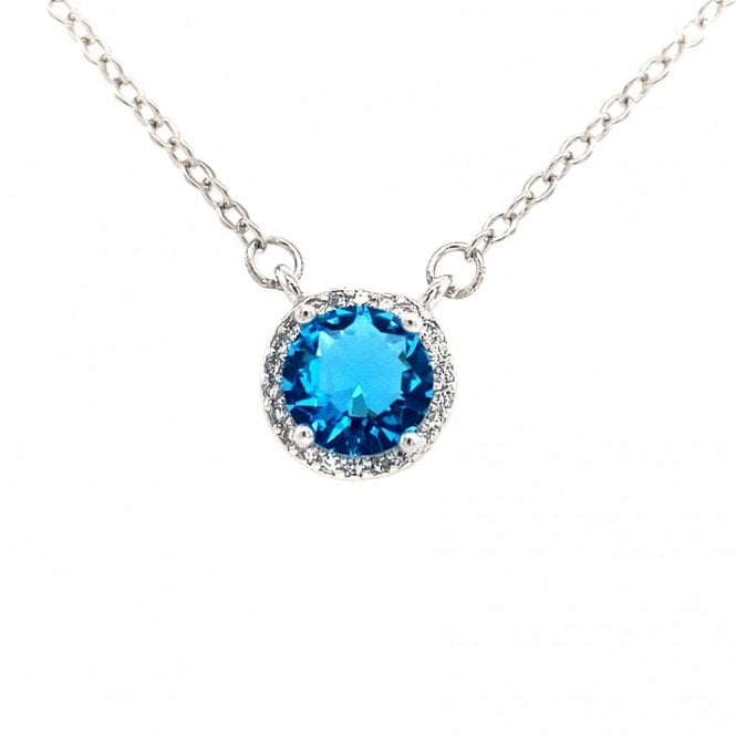 Faith Sterling Silver  March Birthstone CZ Halo Necklace 0.8 x 0.8cm, 16-18