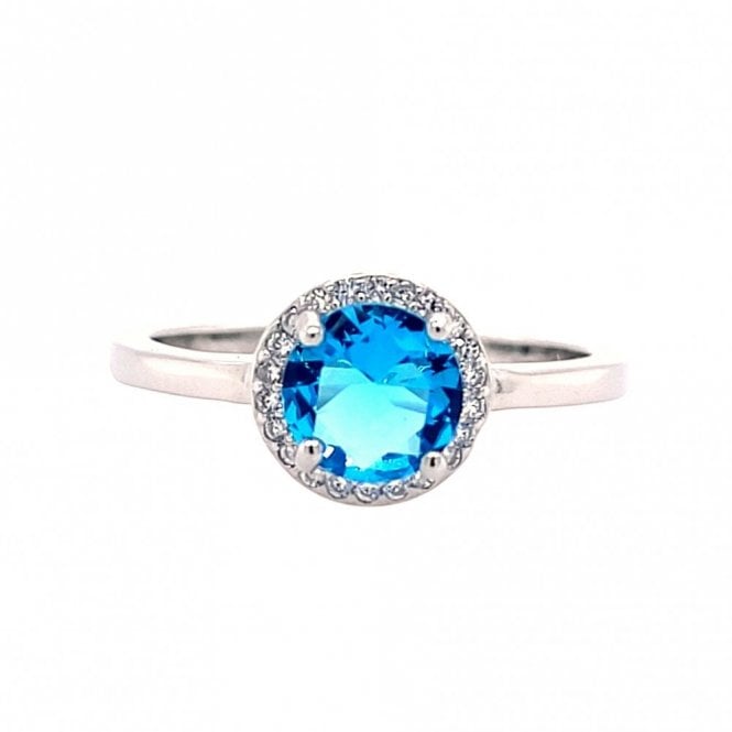 Faith Sterling Silver  March Birthstone CZ Halo Ring