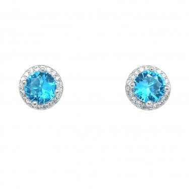 Faith Sterling Silver March Birthstone CZ Halo Stud Earrings 0.7 x 0.7cm 