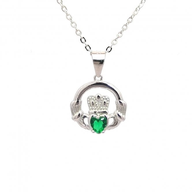 Faith Sterling Silver  May Birthstone Claddagh Necklace 1.4 x 1.3cm, 16-18
