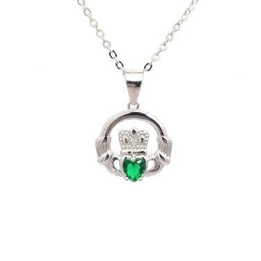 Faith Sterling Silver May Birthstone Claddagh Necklace 1.4 x 1.3cm, 16-18"