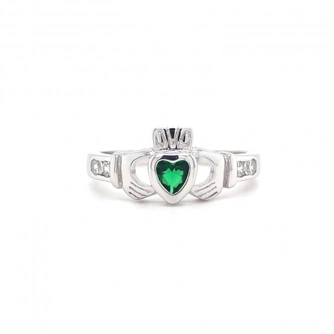 Faith Sterling Silver  May Birthstone Claddagh Ring   