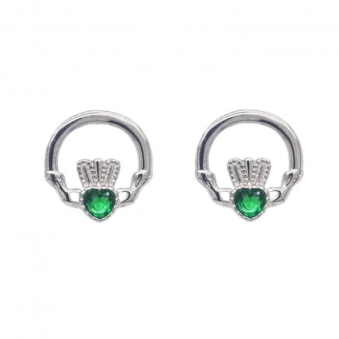 Faith Sterling Silver  May Birthstone Claddagh Stud Earrings 1.2 x 1.2cm  