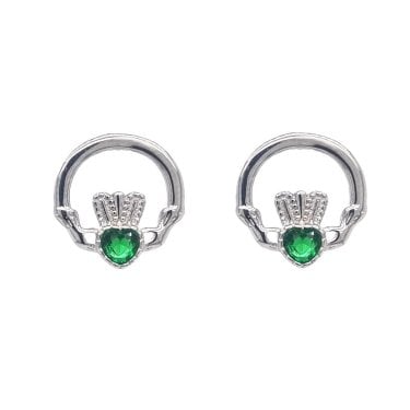 Faith Sterling Silver May Birthstone Claddagh Stud Earrings 1.2 x 1.2cm  