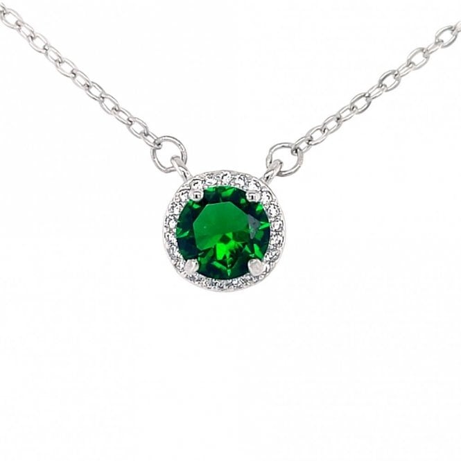 Faith Sterling Silver  May Birthstone CZ Halo Necklace 0.8 x 0.8cm, 16-18