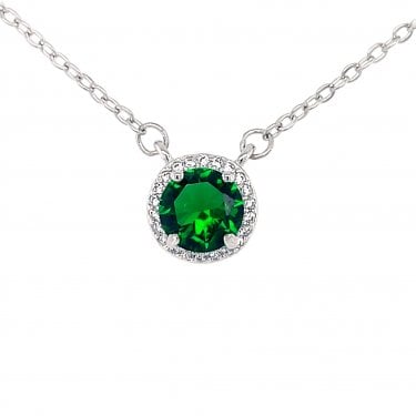 Faith Sterling Silver May Birthstone CZ Halo Necklace 0.8 x 0.8cm, 16-18"