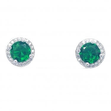Faith Sterling Silver May Birthstone CZ Halo Stud Earrings 0.7 x 0.7cm 