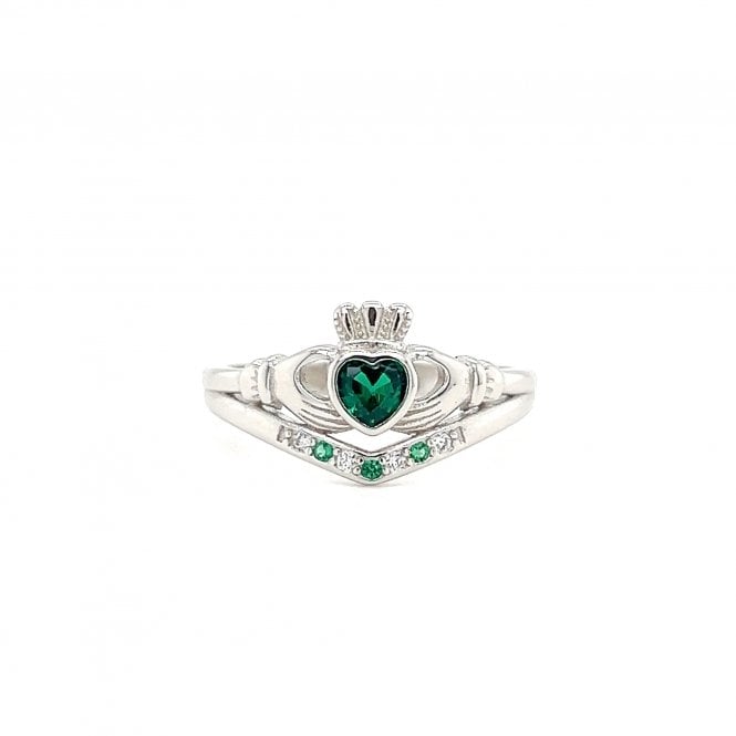 Faith Sterling Silver  May Birthstone Wishbone Claddagh Ring