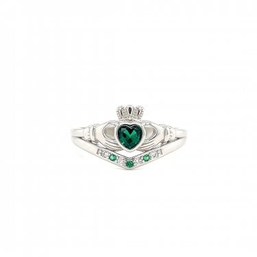 Faith Sterling Silver May Birthstone Wishbone Claddagh Ring