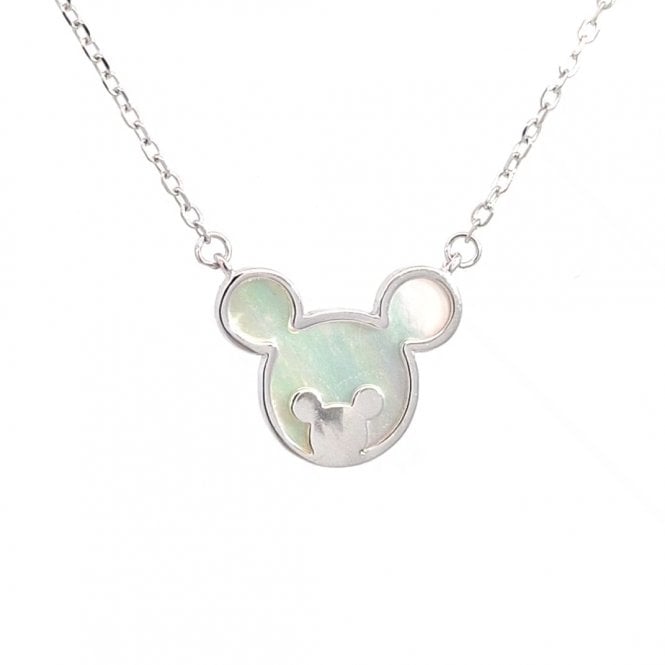 Faith Sterling Silver  Mickey Mouse Outline with Mother of Pearl & Small Mickey Mouse Necklace 1.5 x 1.2cm, 16-18