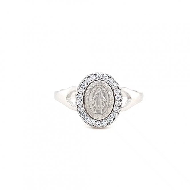Faith Sterling Silver  Miraculous Medal with CZ Surround & Split Shoulder Ring