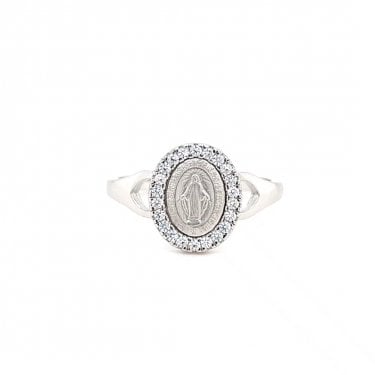Faith Sterling Silver Miraculous Medal with CZ Surround & Split Shoulder Ring