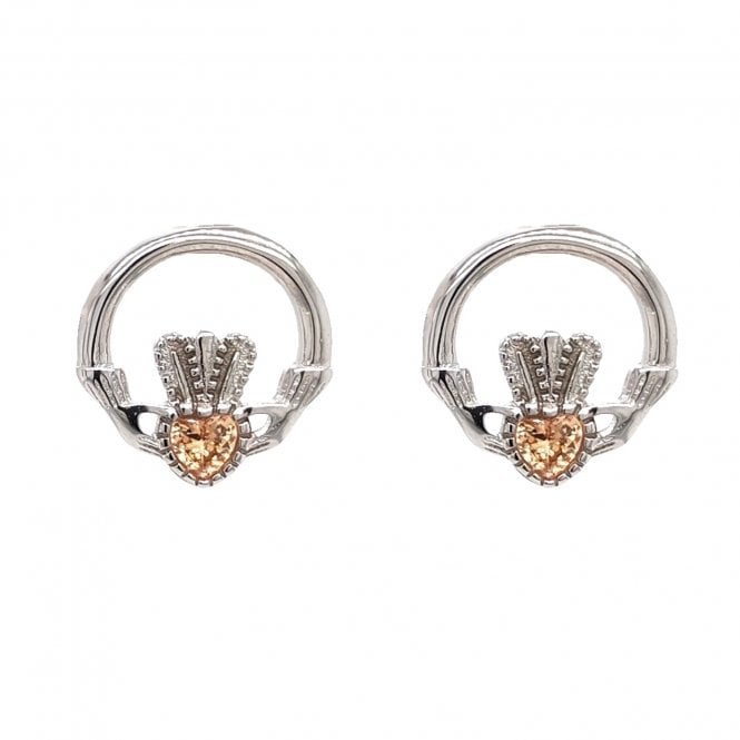 Faith Sterling Silver  November Birthstone Claddagh Stud Earrings 1.2 x 1.2cm 