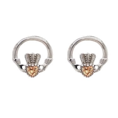 Faith Sterling Silver November Birthstone Claddagh Stud Earrings 1.2 x 1.2cm 