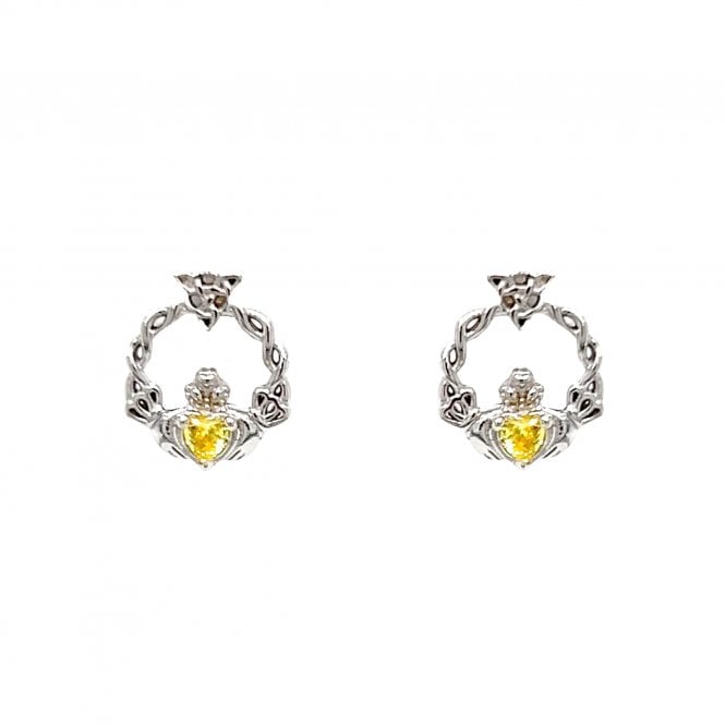 Faith Sterling Silver  November Birthstone Claddagh with Celtic Knot Detail Stud Earrings 0.9 x 1.1cm