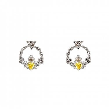 Faith Sterling Silver November Birthstone Claddagh with Celtic Knot Detail Stud Earrings 0.9 x 1.1cm