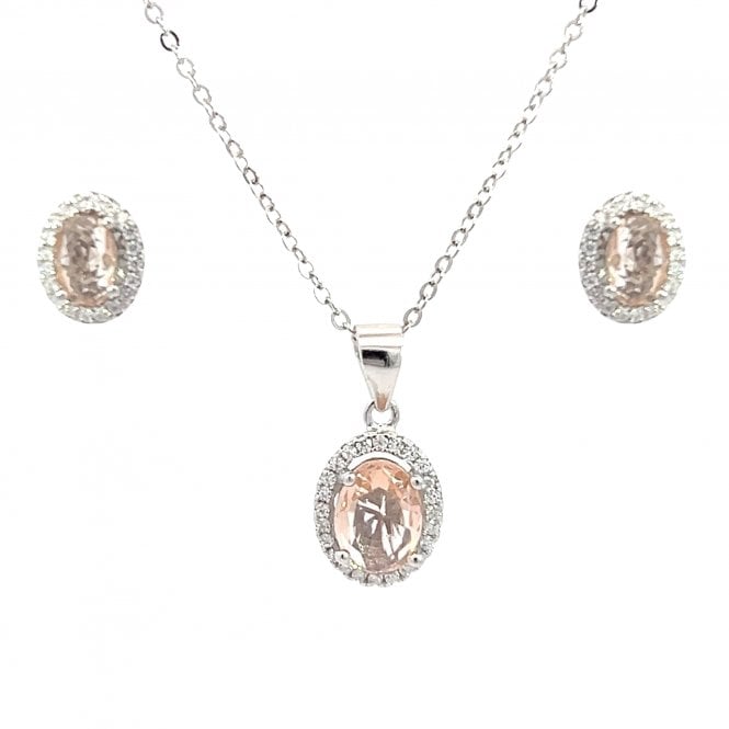 Faith Sterling Silver  November Birthstone CZ Oval Halo Necklace & Earrings Set 0.7 x 0.9cm, 0.9 x 1.1cm 16-18