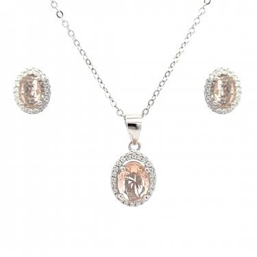 Faith Sterling Silver November Birthstone CZ Oval Halo Necklace & Earrings Set 0.7 x 0.9cm, 0.9 x 1.1cm 16-18"