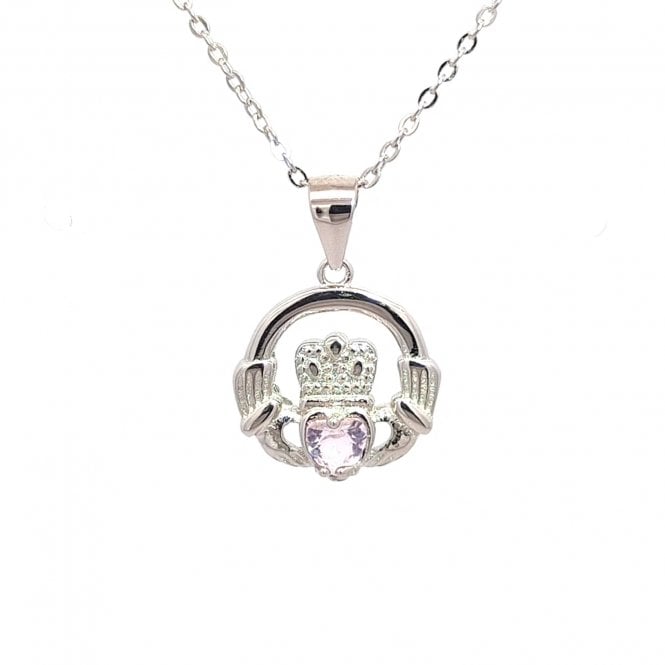 Faith Sterling Silver  October Birthstone Claddagh Necklace 1.4 x 1.3cm, 16-18